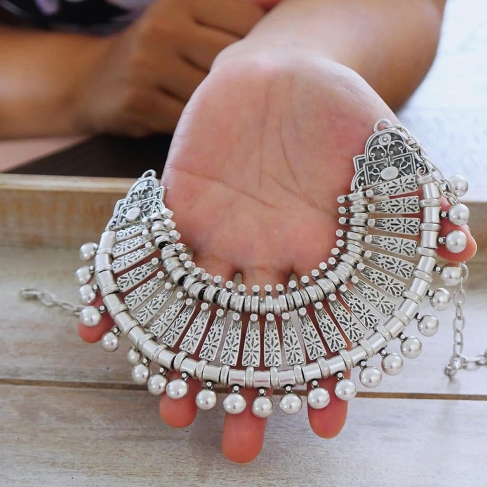 Gypsy Boho Bib Choker Coin Necklace Gothic Chunky Silver Statement NEW - Picture 6 of 8